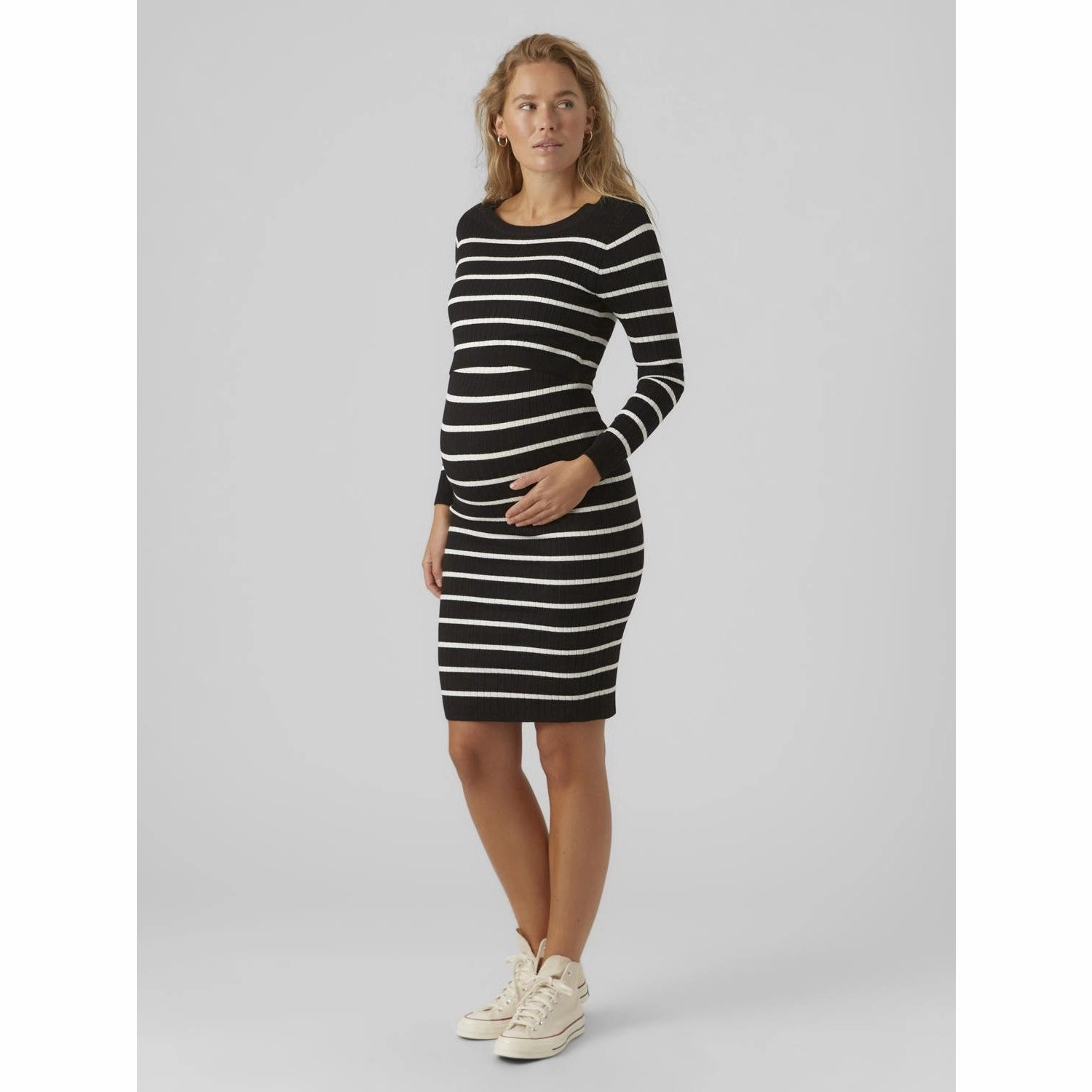 Mama;licious Black Snow White Mlnewsiv June Ls Uk Knit Dress 2F A Noos Pure Motion Minimal Design