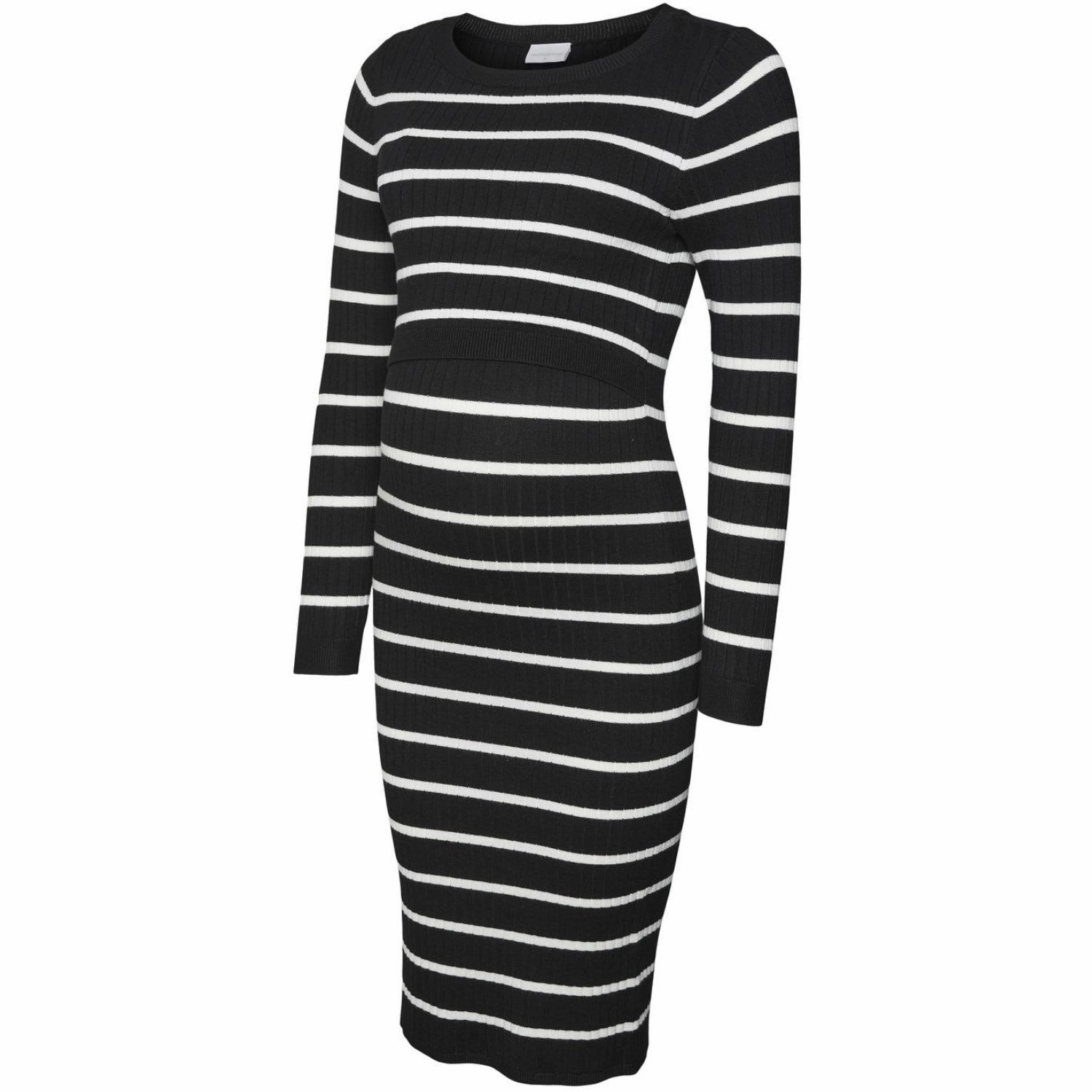Mama;licious Black Snow White Mlnewsiv June Ls Uk Knit Dress 2F A Noos Work Chic Trend-Inspired