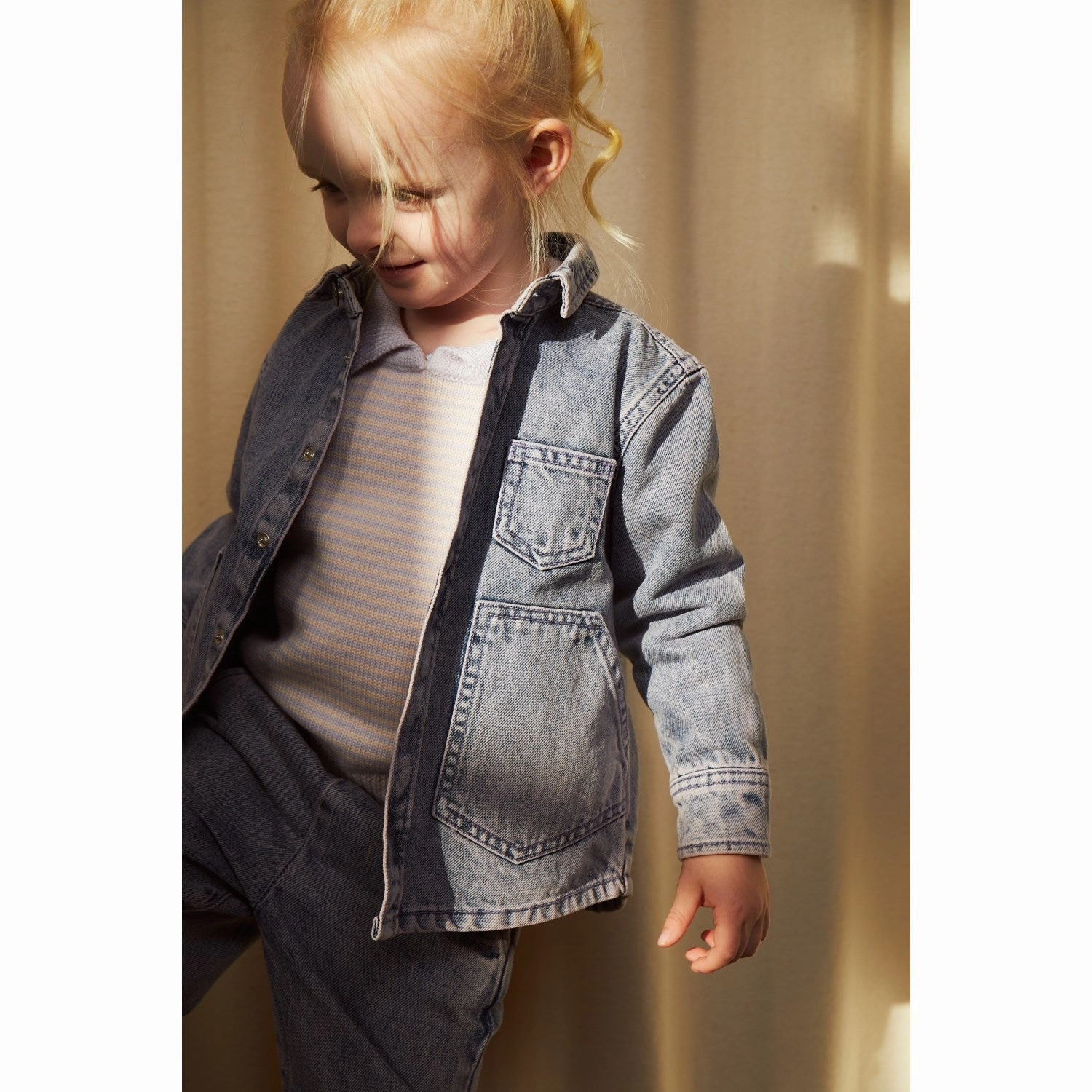 COPENHAGEN COLORS Lavender/Soft Pink Stripe Merino Striped Blouse W. Collar Holiday Travel