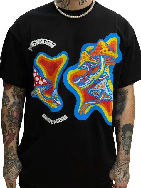 Mushroom T-shirt da uomo manica corta in cotone 12035-01 nero Wrinkle Resistant NoSideSeam
