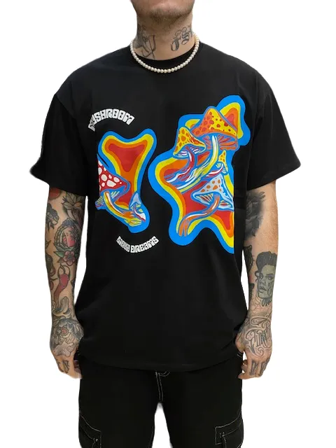 Fashionable Ease Mushroom T-shirt da uomo manica corta in cotone 12035-01 nero