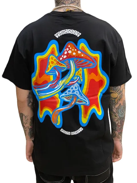 Mushroom T-shirt da uomo manica corta in cotone 12035-01 nero Easter Airflow Ventilation