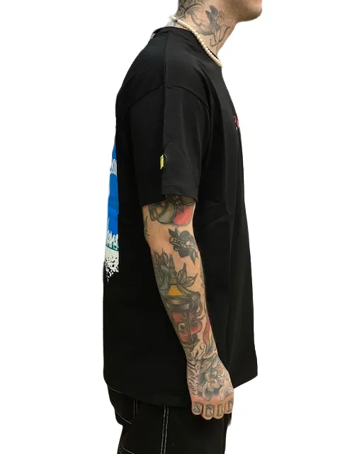 No Shrink Technology Mushroom T-shirt da uomo manica corta in cotone 12037-01 nero