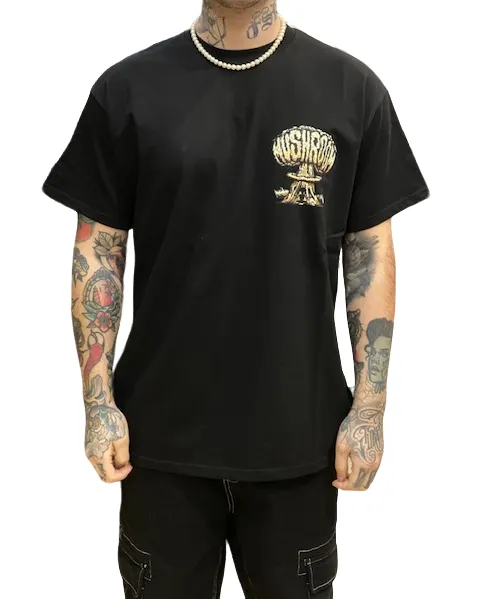 SoftenedNeckline Fun Style Mushroom T-shirt da uomo manica corta in cotone 12038-01 nero