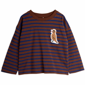 Quick-Dry high-low hem Mini Rodini Brown Stripe Bird Patch Ls Tee
