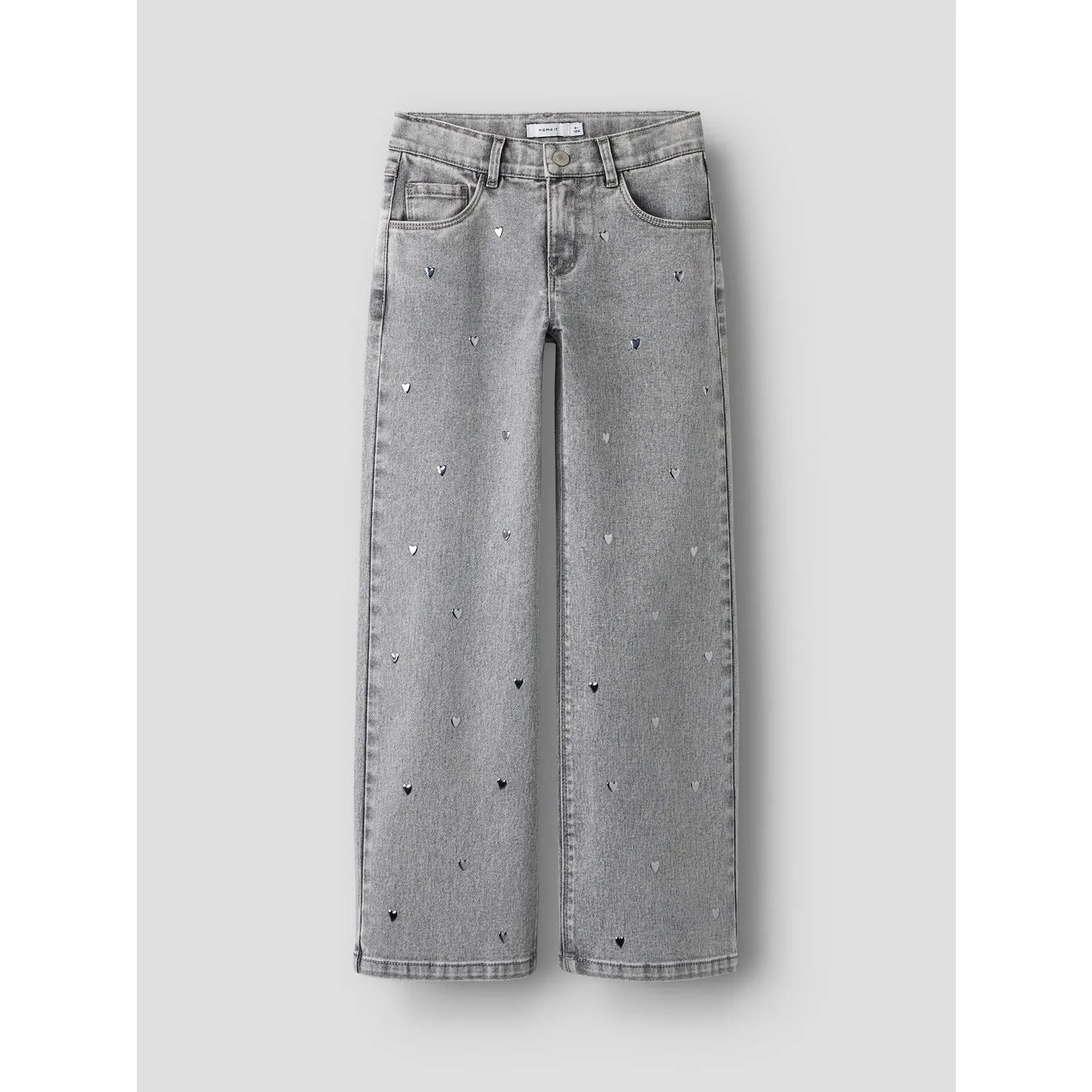 Name It Light Grey Denim Heart Studs Nkfrose Wide Jeans 5503-Ya N Slim Silhouette Party Look Urban Explorer