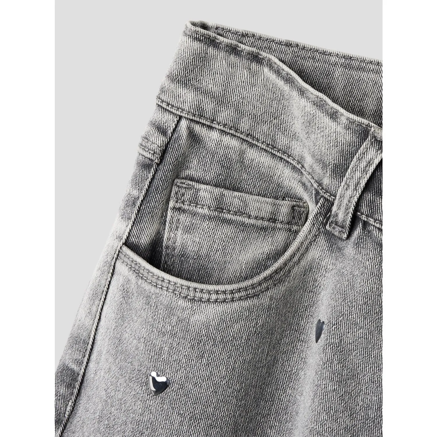 Name It Light Grey Denim Heart Studs Nkfrose Wide Jeans 5503-Ya N Timeless Wear