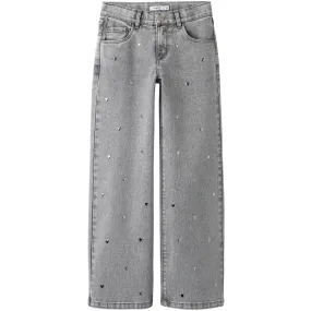 Soft Stretch Winter Warmth Sustainable Name It Light Grey Denim Heart Studs Nkfrose Wide Jeans 5503-Ya N