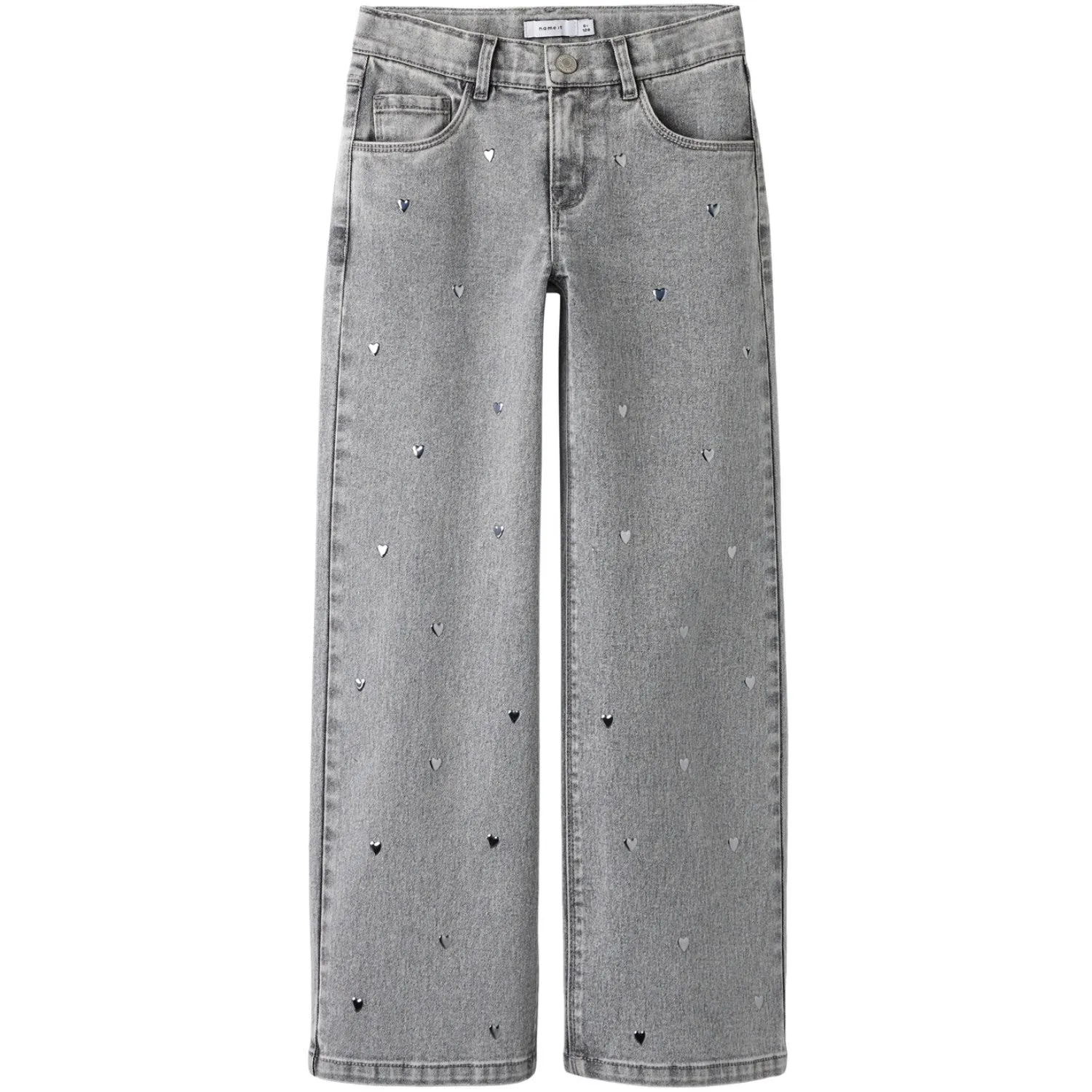 Name It Light Grey Denim Heart Studs Nkfrose Wide Jeans 5503-Ya N Pure Comfort
