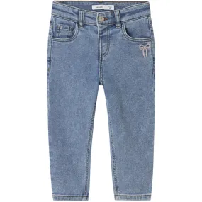Beach Day Sustainable Name It Medium Blue Denim Bow Embroidery Nmfbella Mom Emb Jeans 1224-Sm Noos