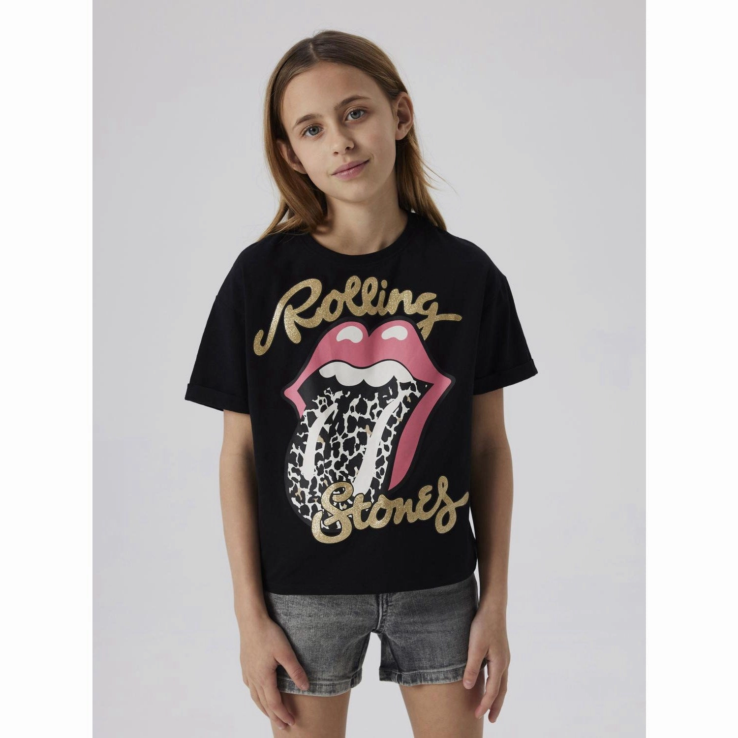 Name It Black Farda Rolling Stones Regular T-Shirt Wicking Interlock Knit