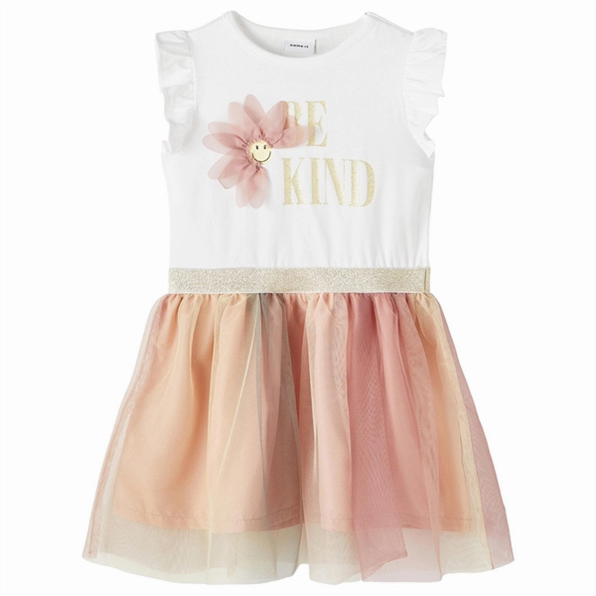 Name it Bright White Farra Happy Dress ruffle trim