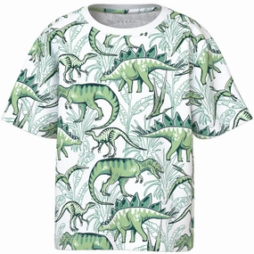 Name It Bright White Palm Dino Valther Regular T-Shirt Chic Matte Look
