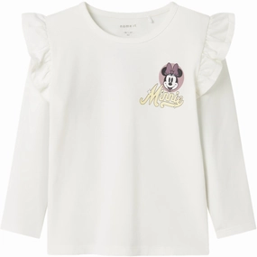 Name It Cloud Dancer Desire Minnie Mouse Blouse Multi Layer Stitching Geometric Pattern