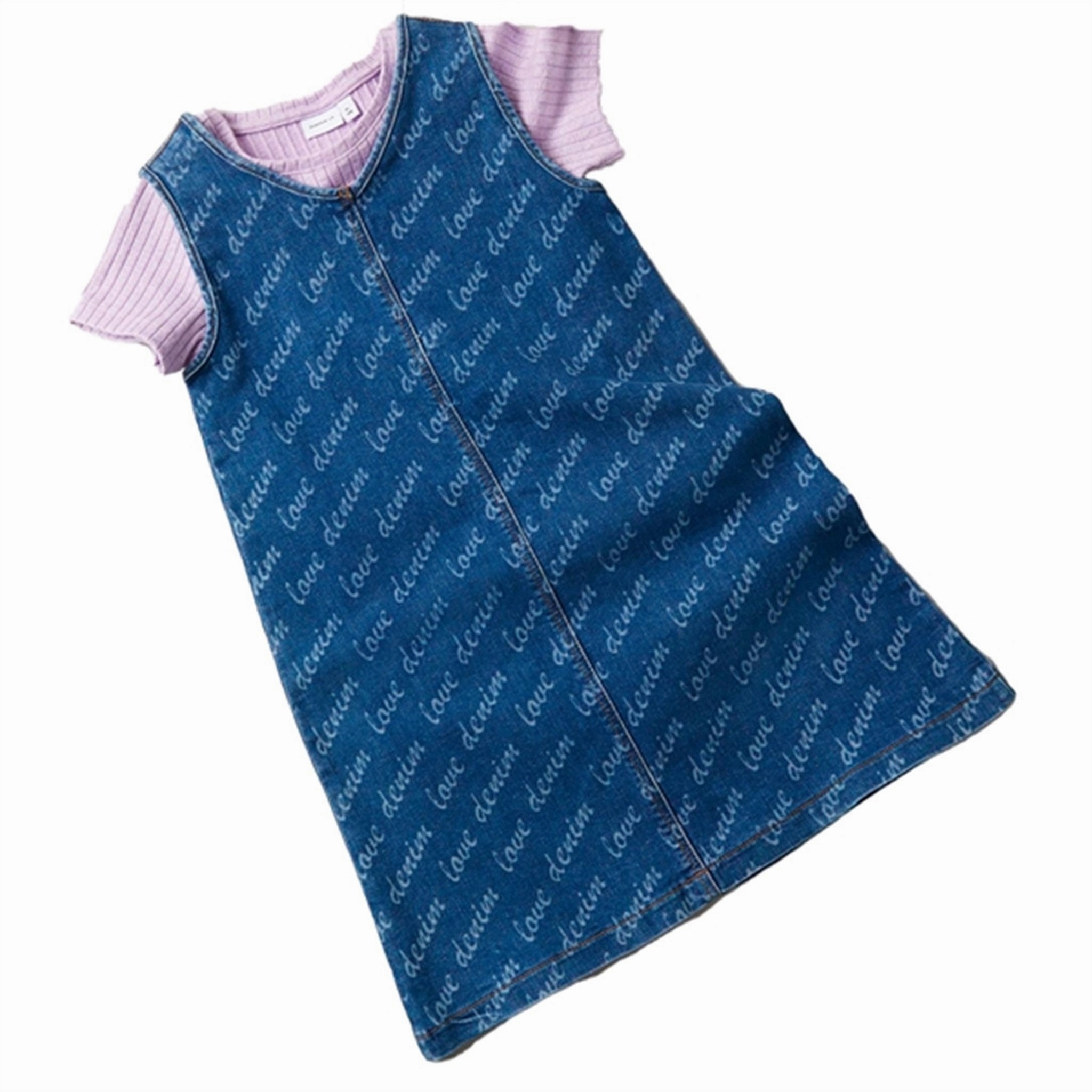 Lace Accent Flattering Cut Name it Dark Blue Denim Maria Loose Dress