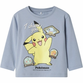 Name It Dusty Blue Nmmjumbo Pokemon Nreg Ls Top Box Sky Sustainable Weave Soft Collar Design