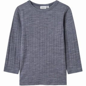 Name It Folkstone Gray Nmmwang Wool Needle Ls Top Solid Noos Advanced Moisture Management