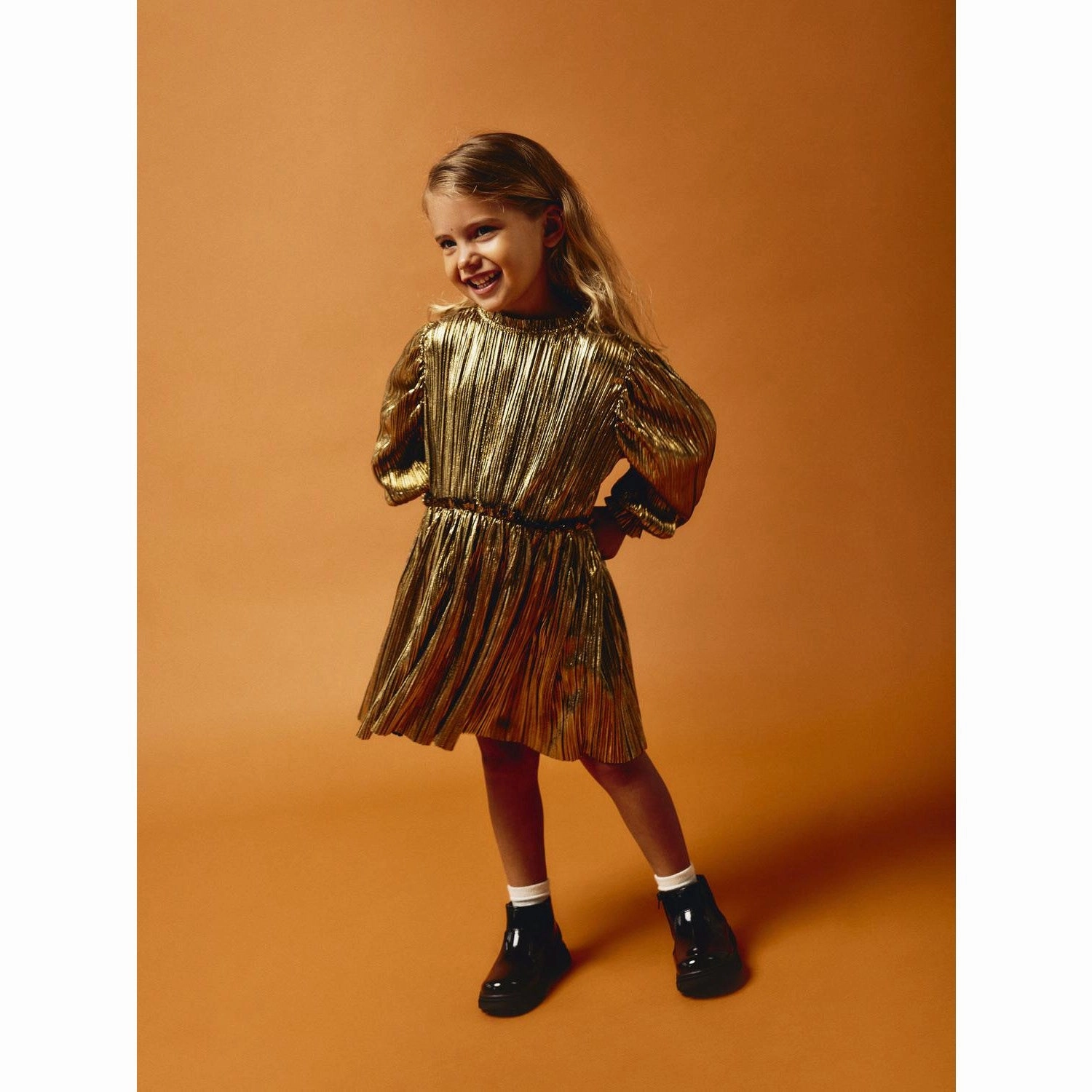 Name It Gold Colour Ritallica Dress Airy Fit Resort Ready