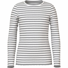 Name It Grey Melange Cloud Dancer Nkfvemma Ls Slim Top Printed design Stretchable Cloth