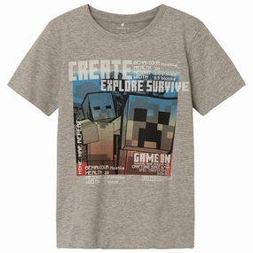 Curved Hem Outdoor Leisure Name it Grey Melange Major Minecraft T-Shirt