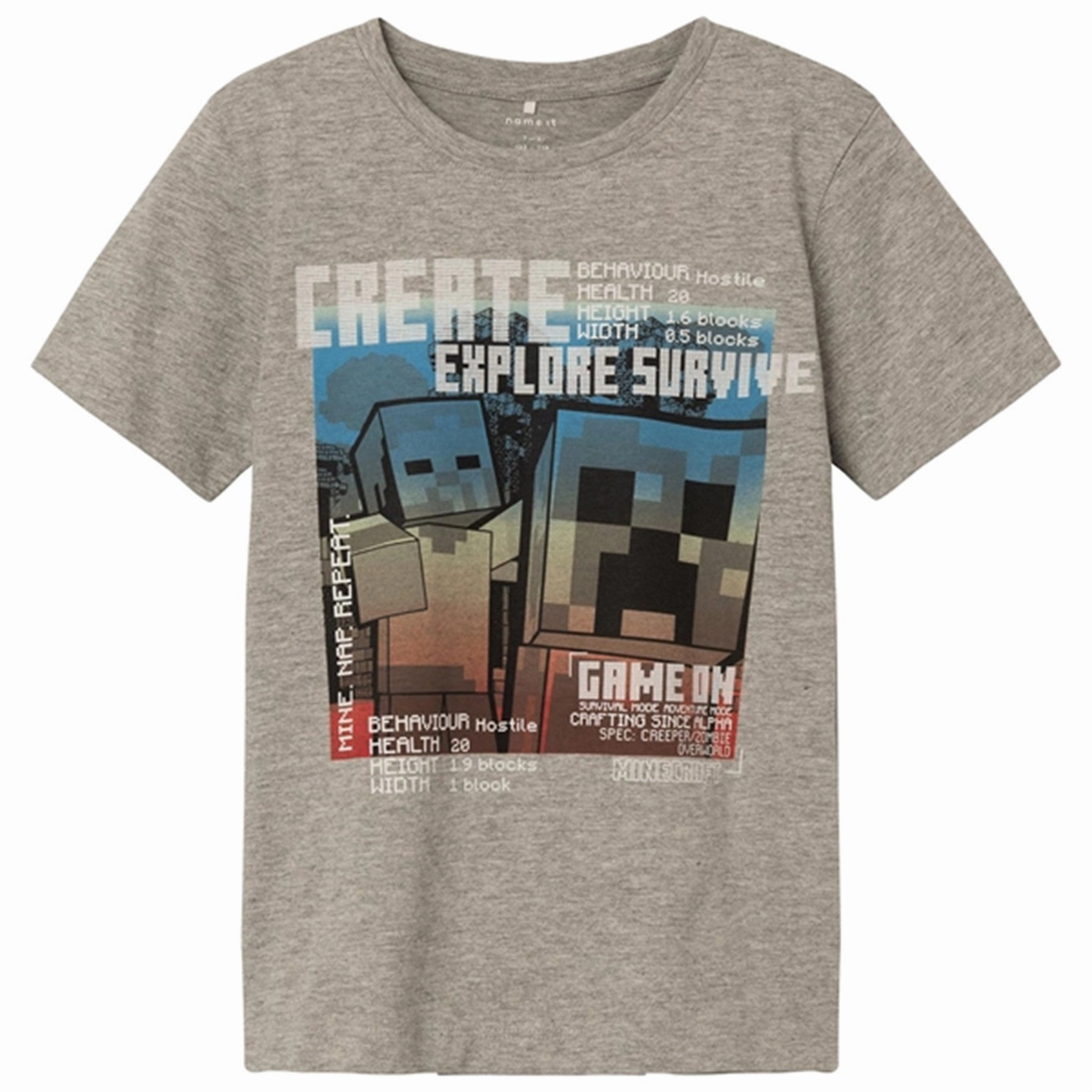 Curved Hem Outdoor Leisure Name it Grey Melange Major Minecraft T-Shirt