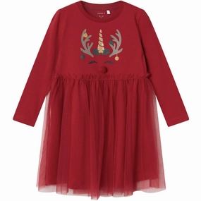 Cinched-Waist Name It Jester Red Rjul Dress
