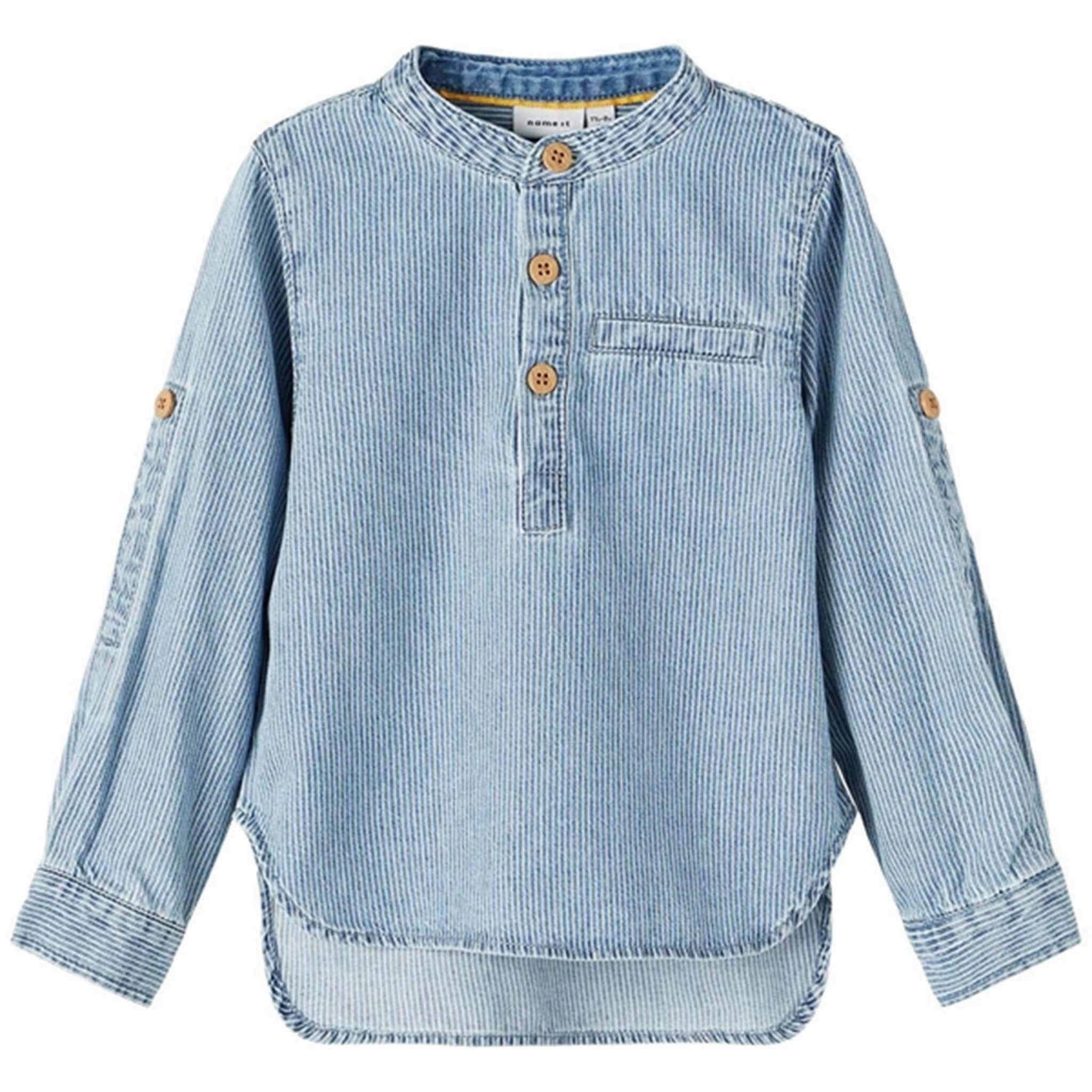 Name it Light Blue Denim Stripe Denim Shirt Multi Pocket Utility Lace Accent