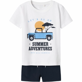 Name It Lucent White Nmmjaspen Ss Shorts Set Pb Elastic Band Printed Pattern