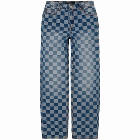 Name it Medium Blue Denim Checkizza Straight Jeans All Season Fit Everyday Loose