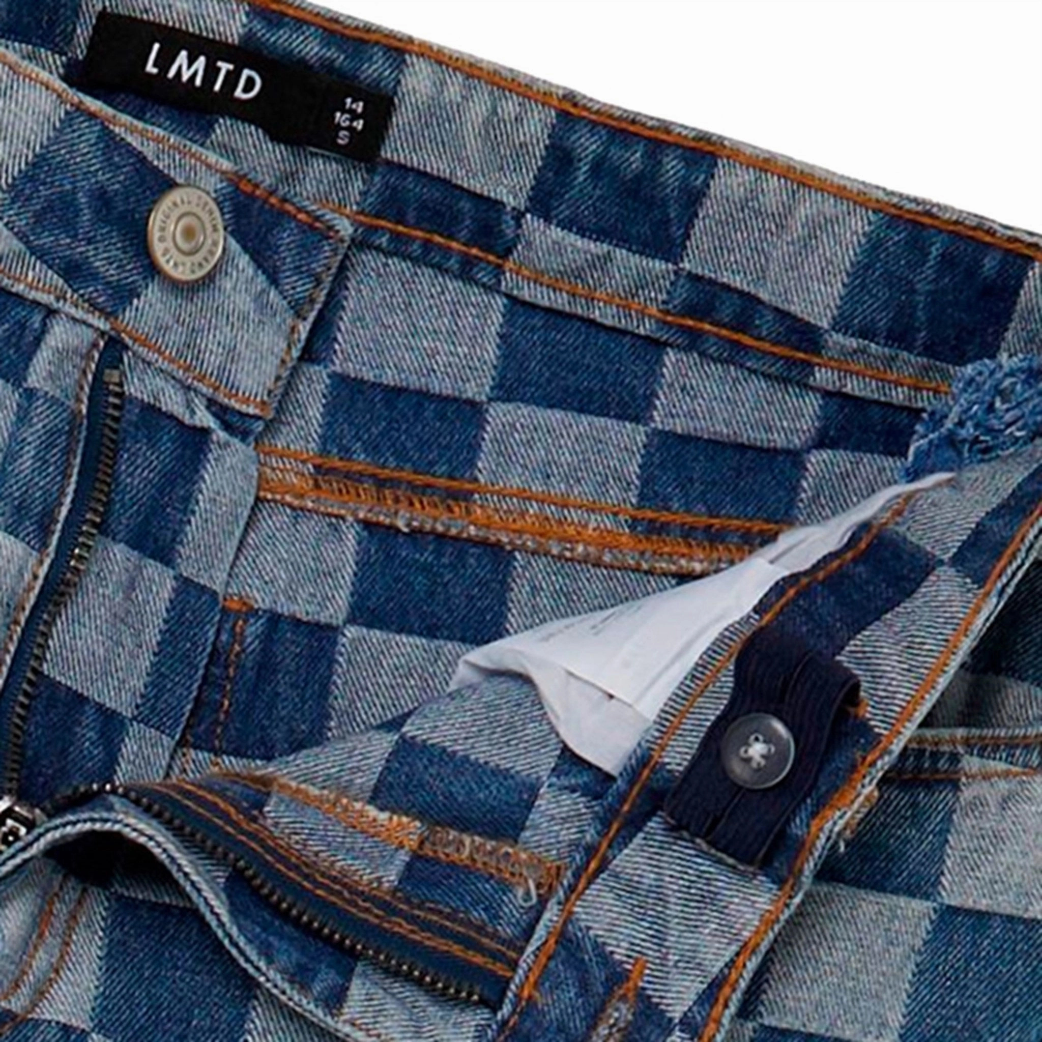 Name it Medium Blue Denim Checkizza Straight Jeans Urban Look Durable Rivet Hardware