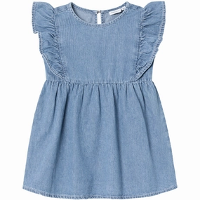 Name It Medium Blue Denim Lise Denim Dress Beaded-Sleeve Romantic Soft