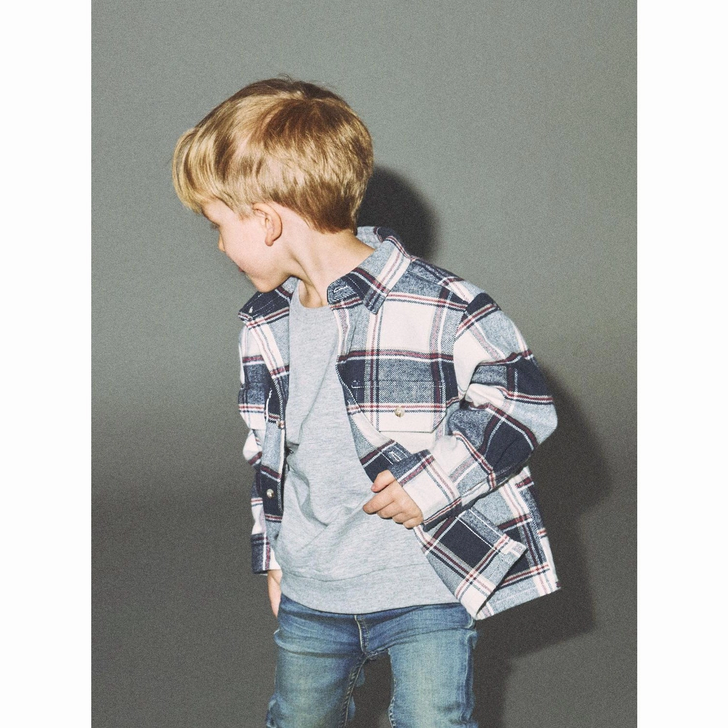 Name It Navy Blazer Check Tamol Oversize Shirt Soft Texture