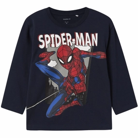 Name It Navy Blazer Nmmjuice Spider Nreg Ls Top Noos Mar Neutral Toned Stitching