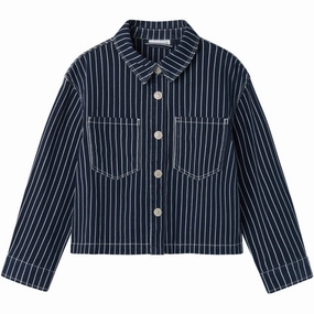 Durable Thread Construction Standalone Option Name It Navy Blazer Zoe Twill Oversize Stripe Shirt