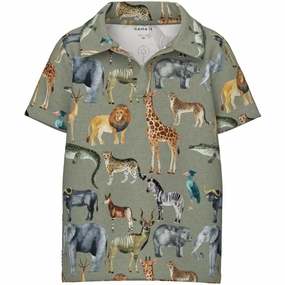 Name It Oil Green Jale Polo Relaxed Neckline Double Layer Shoulder