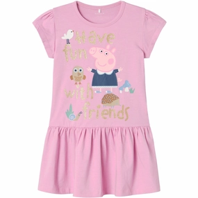 Name It Pastel Lavender Jassa Peppa Pig Dress Chic Tone Lace-Sleeve