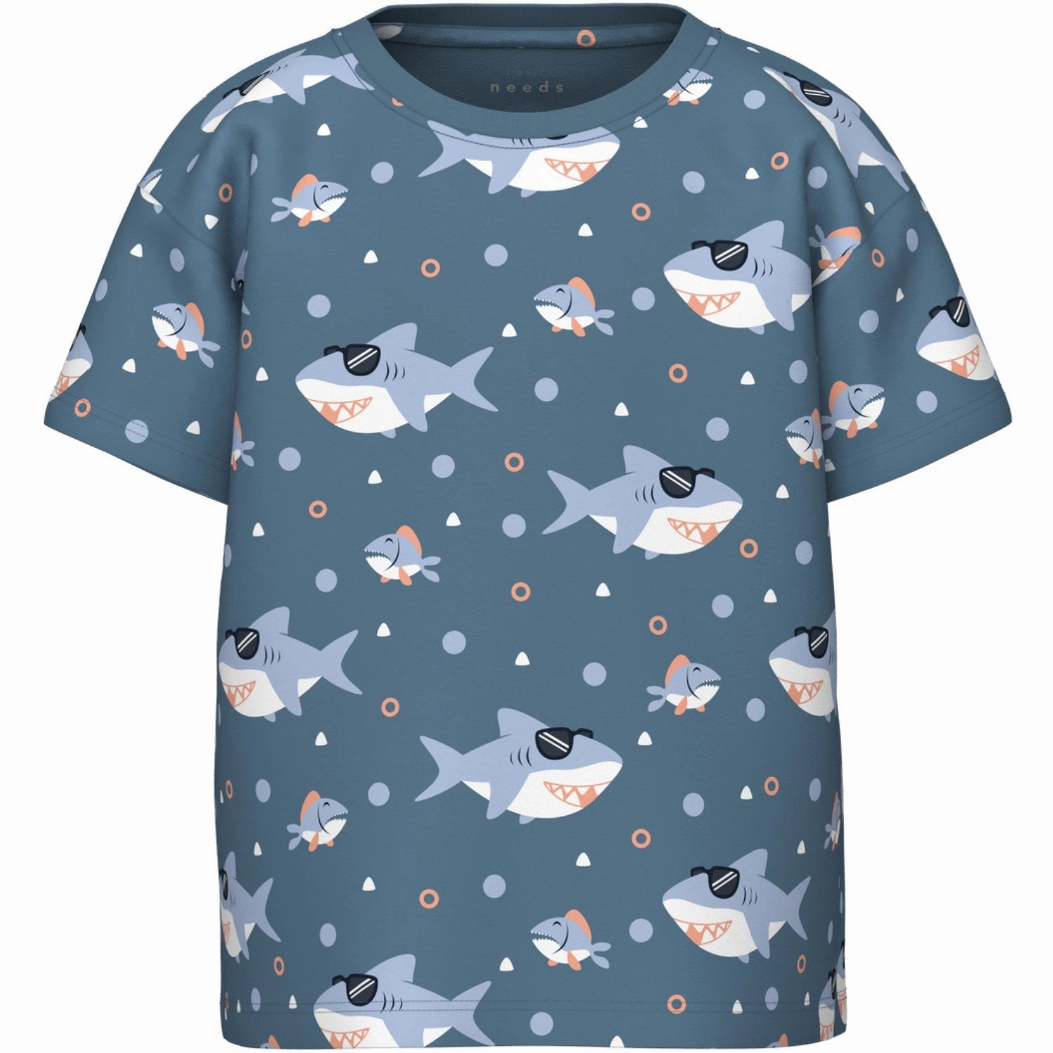 Double Stitched Hem Name It Provincial Blue Sharks Valther Loose T-Shirt