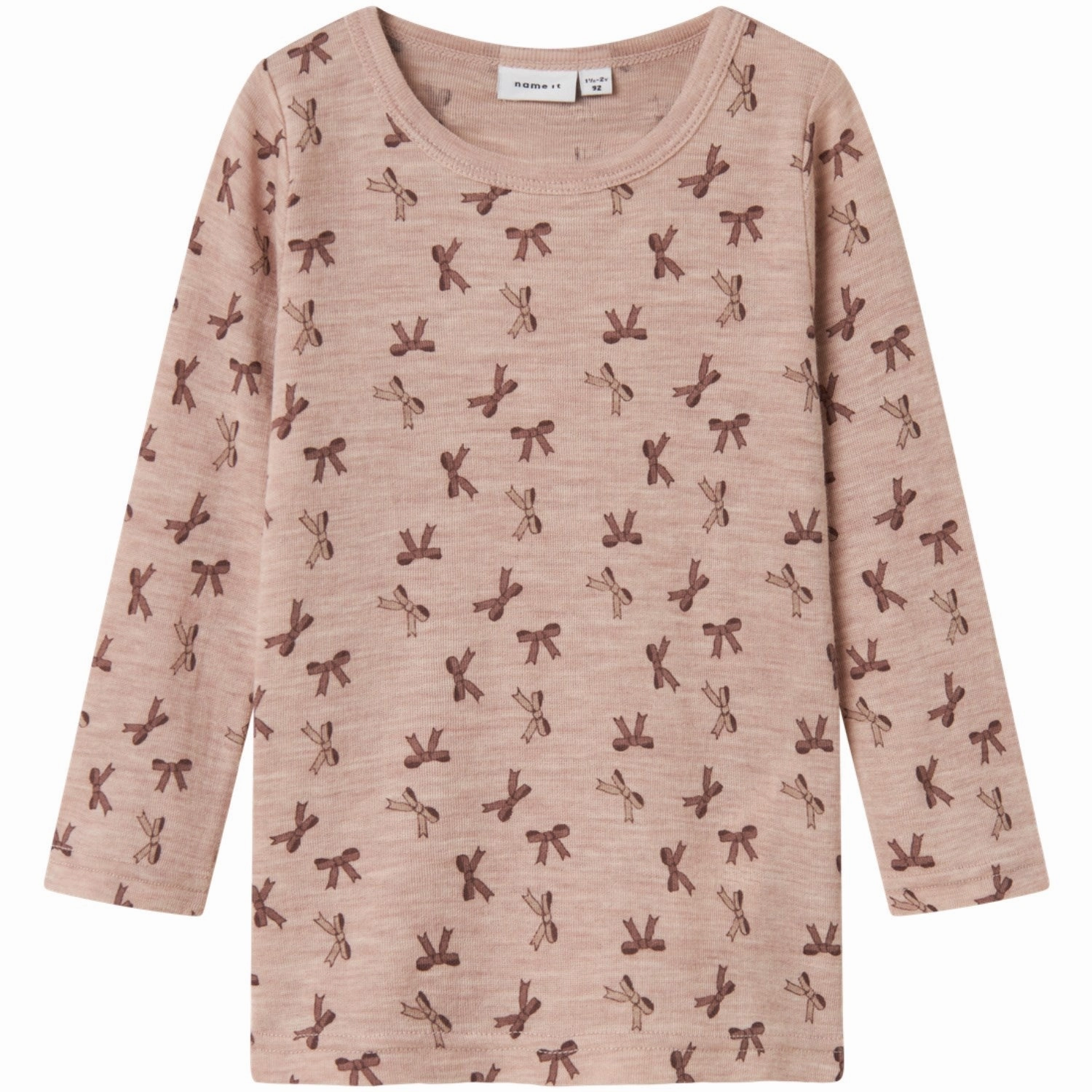 Wrinkle-Free Name It Shadow Gray Bows Nmfwang Wool Rib Ls Top Aop