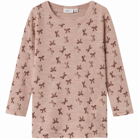 Wrinkle-Free Name It Shadow Gray Bows Nmfwang Wool Rib Ls Top Aop