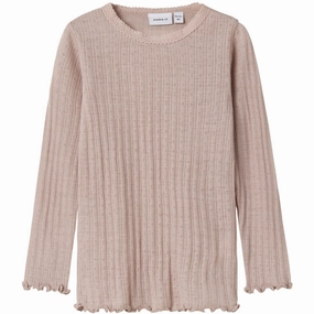 Name It Shadow Gray Nmfwossa Wo/Si Rib Ls Top Weekend Outfit