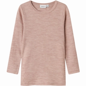 Name It Shadow Gray Nmnwax Wool Rib Ls Top Noos Double Needle Hemming Static Dissipating Fiber