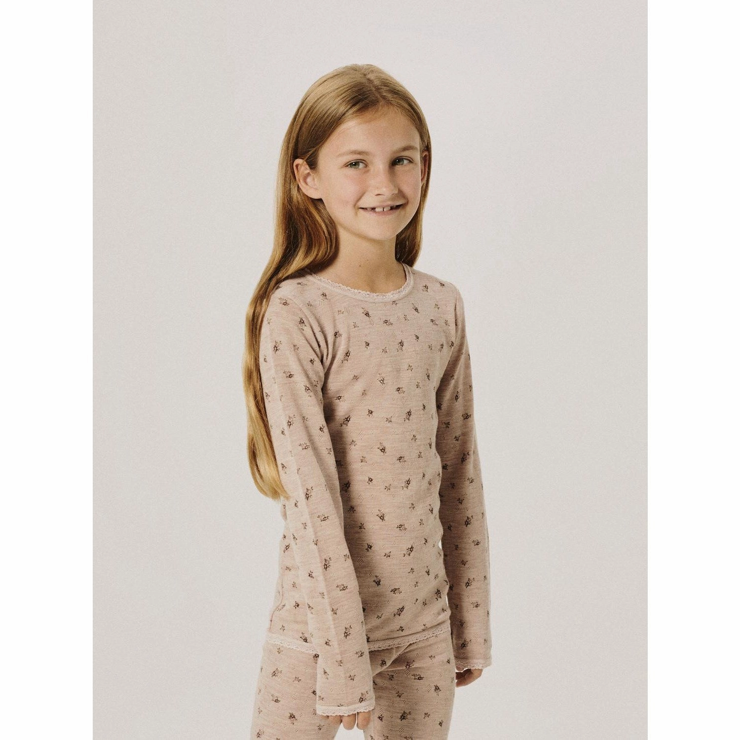 Name It Shadow Gray Small Flowers Nkfwang Wool Needle Ls Top Static Dissipating Fiber