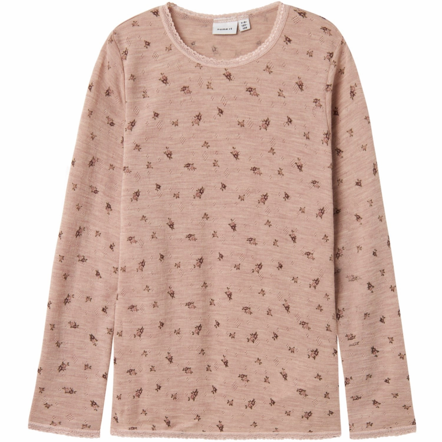 Name It Shadow Gray Small Flowers Nkfwang Wool Needle Ls Top Bold Pattern Summer Fashion