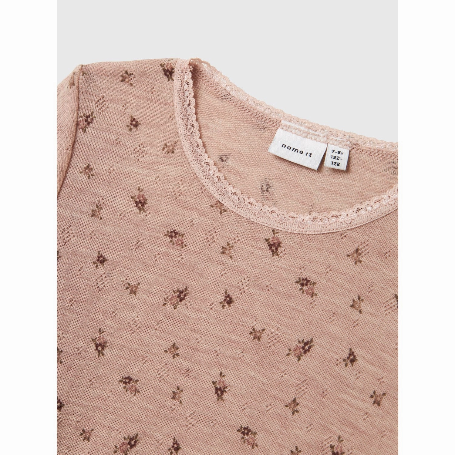 Name It Shadow Gray Small Flowers Nkfwang Wool Needle Ls Top Versatile Layering Piece