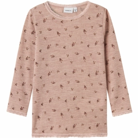 Name It Shadow Gray Small Flowers Nmfwang Wool Needle Ls Top Noos Adjustable Cuffs Hooded Option