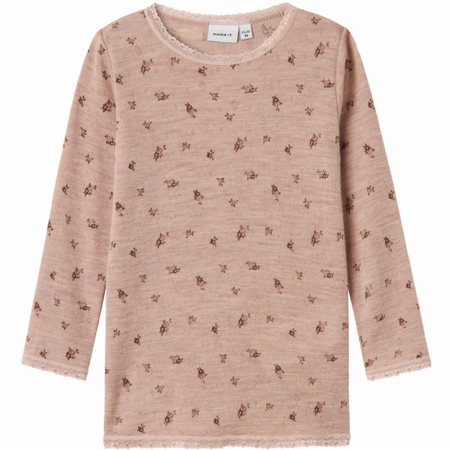 Name It Shadow Gray Small Flowers Nmfwang Wool Needle Ls Top Noos Adjustable Cuffs Hooded Option