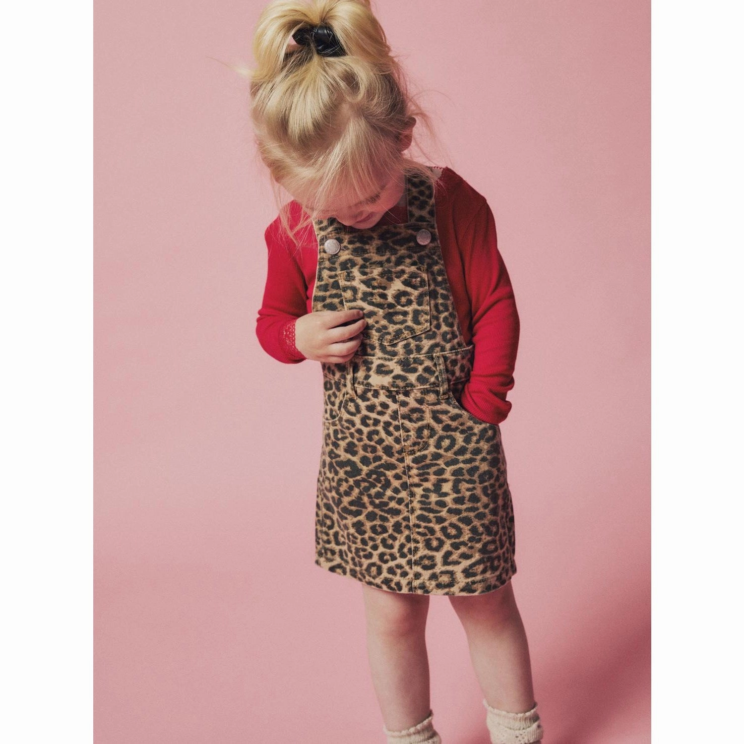 Name It Silver Mink Leopard Ophelia Twill Spencer Dress Ruffle-Detail Perfect Shape