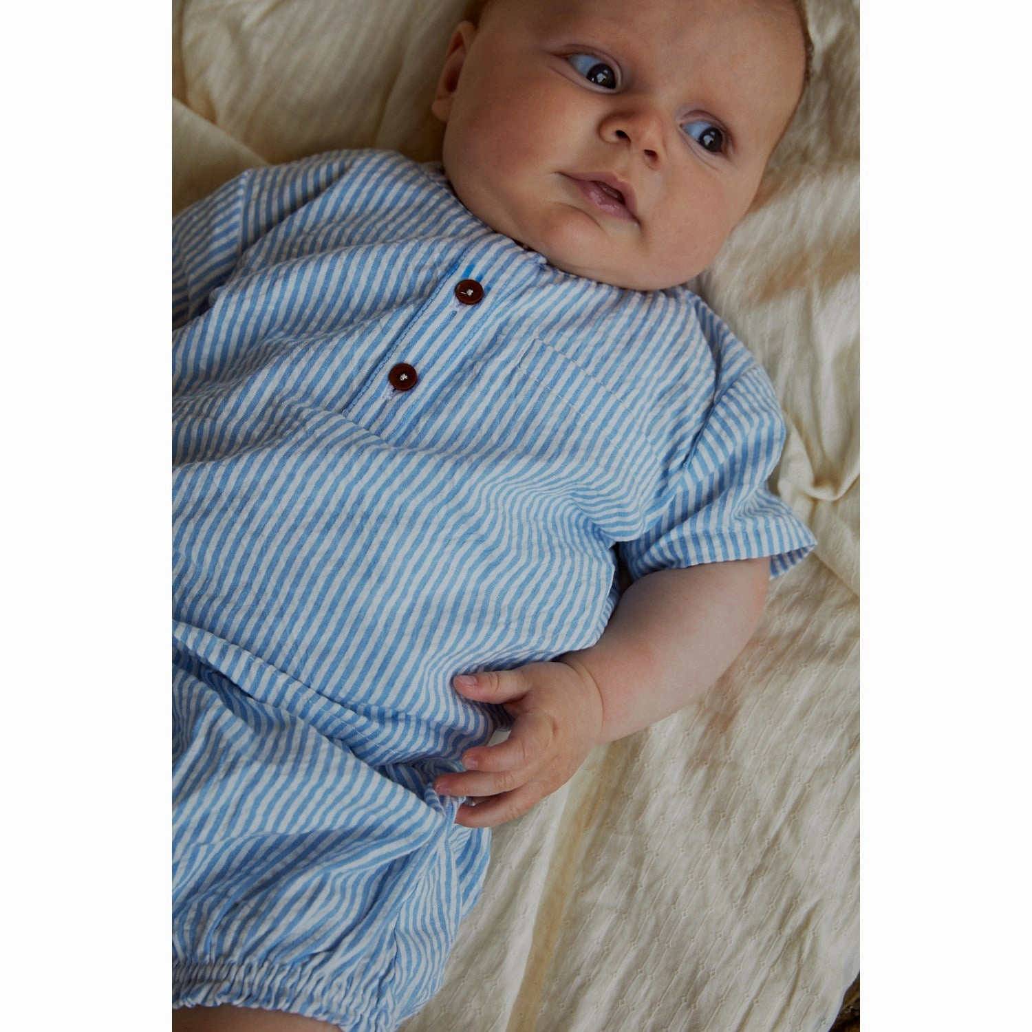 Stylish Details COPENHAGEN COLORS Sky Blue W Cream Stripe Seersucker Baby Set