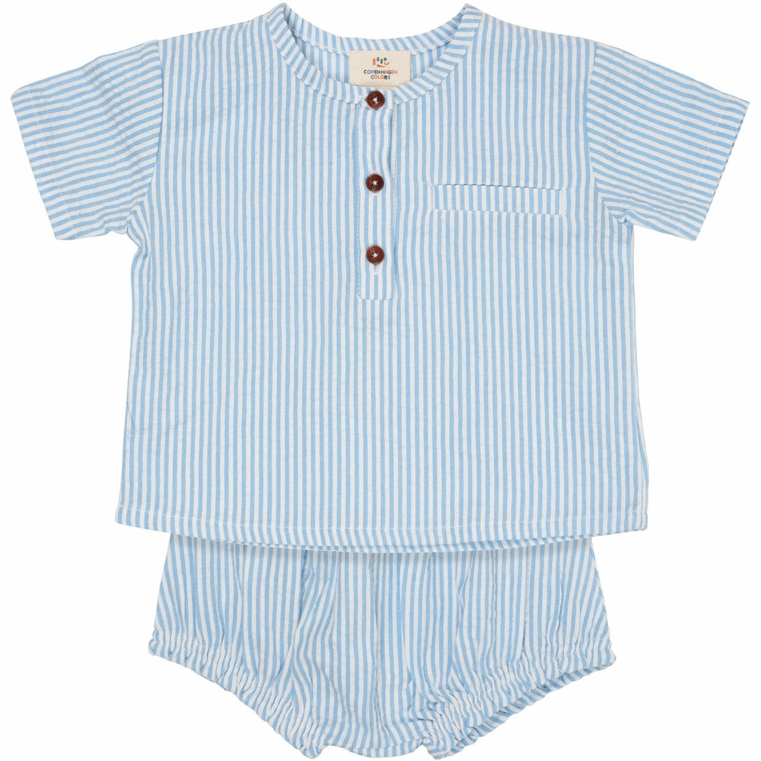 Basic Layering Bold and Comfortable COPENHAGEN COLORS Sky Blue W Cream Stripe Seersucker Baby Set