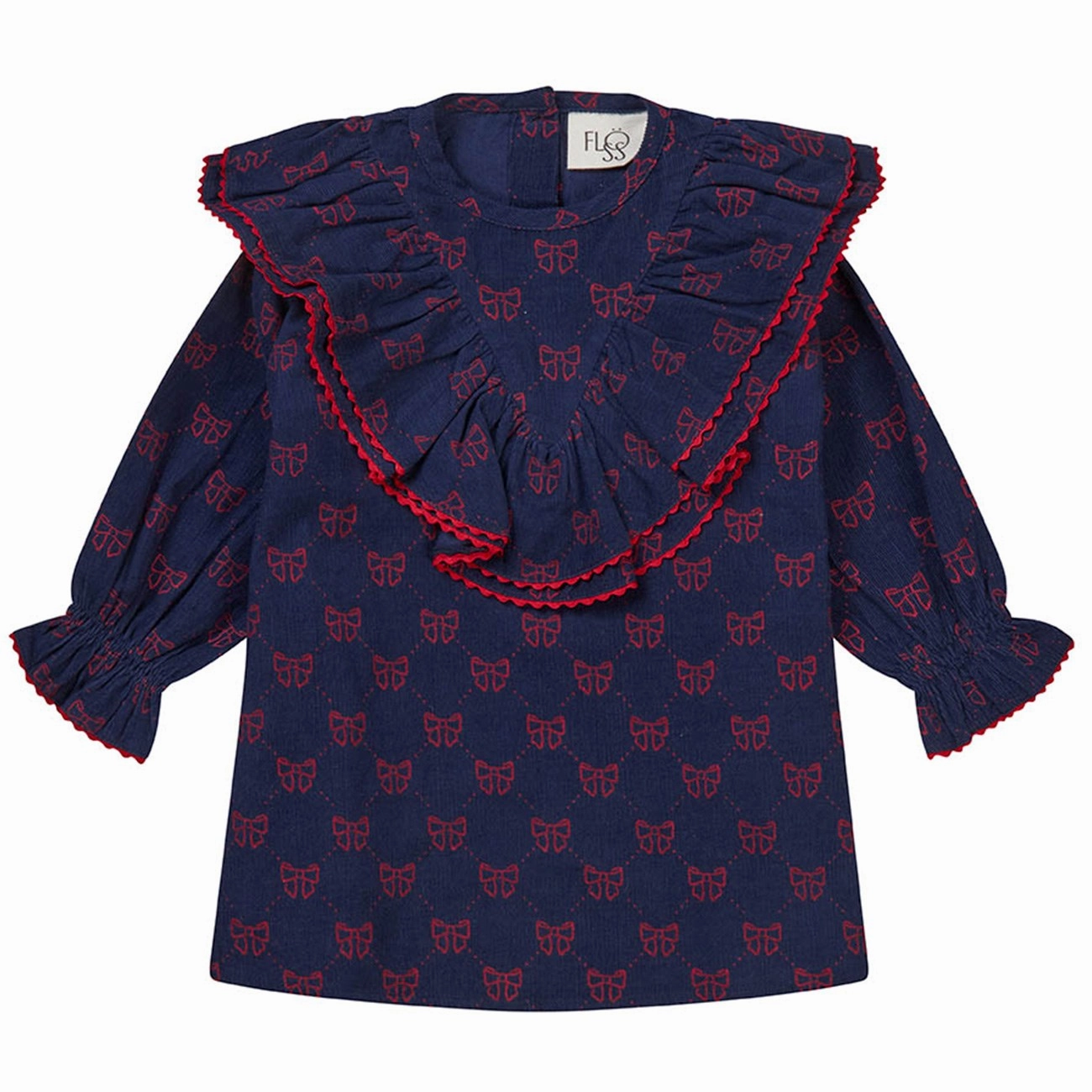 Tulle-Overlay Sleek Style Fl?ss Navy/Ruby Red Bows Luna Dress